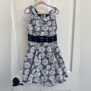 Knitworks Toddler Girl Size 4 Navy and White Floral Knit Sleeveless Dress